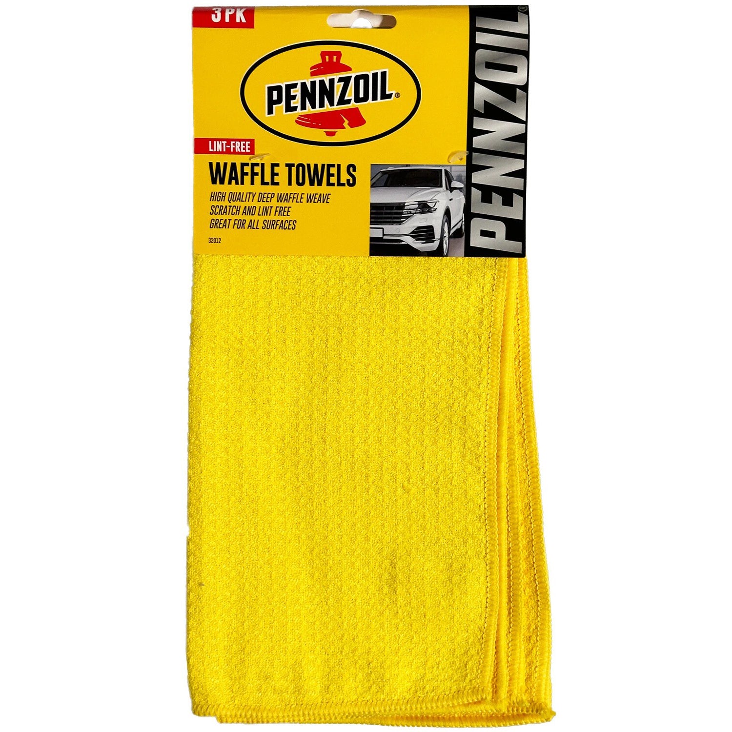 Pennzoil Waffle Towel: Ultimate Car Drying Towel - High Absorbency Car Wash Drying Towels, 3 Count