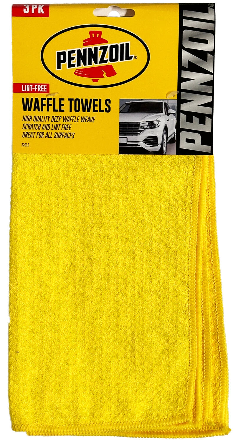 Pennzoil Waffle Towel: Ultimate Car Drying Towel - High Absorbency Car Wash Drying Towels, 3 Count