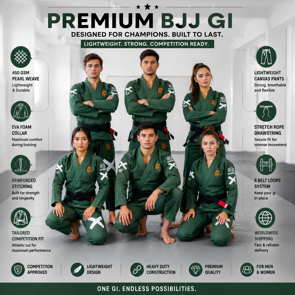 Premium 450 GSM BJJ Gi – Forest Green Brazilian Jiu-Jitsu Uniform