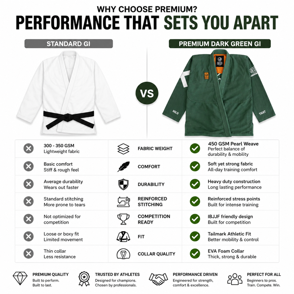 Premium 450 GSM BJJ Gi – Forest Green Brazilian Jiu-Jitsu Uniform