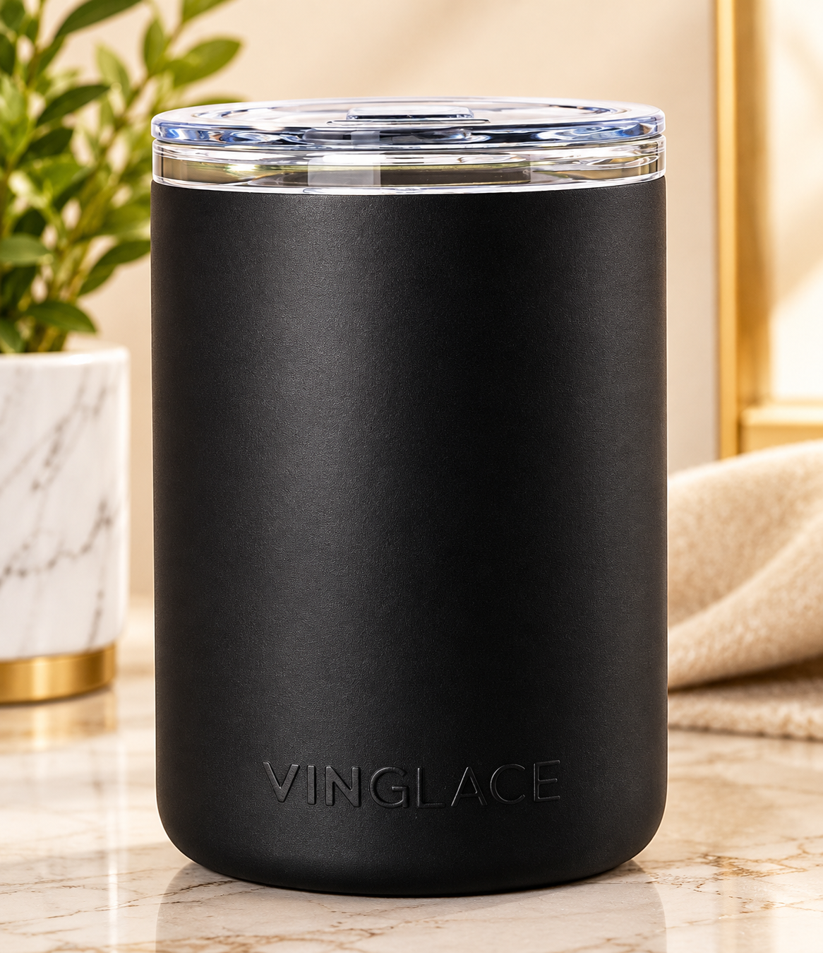 Vinglacé Insulated Whiskey Glass with Lid – 12 oz Stainless Steel & Glass Tumbler