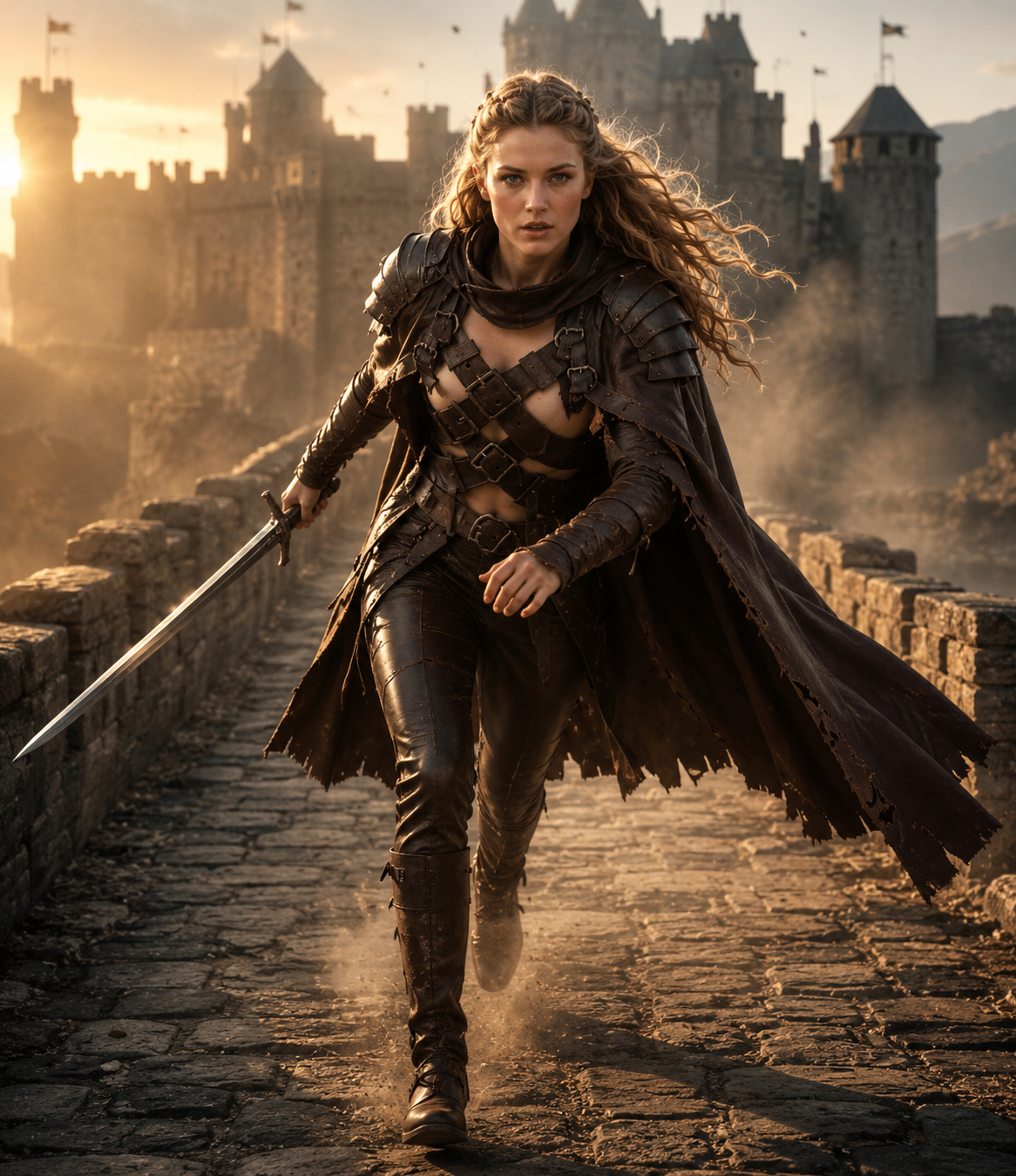 Women's Genuine Cow Leather Medieval Warrior Armor Set with Cloak