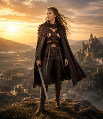 HAMS Women's Genuine Cow Leather Medieval Warrior Armor with Cloak, Handmade Leather LARP & Cosplay Costume