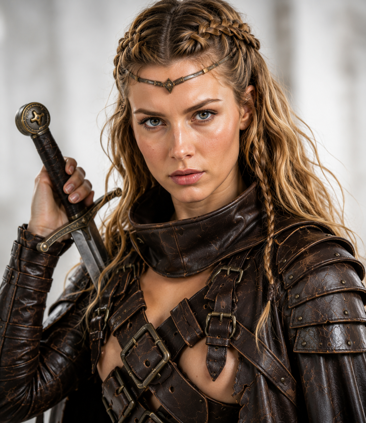 HAMS Women's Genuine Cow Leather Medieval Warrior Armor with Cloak, Handmade Leather LARP & Cosplay Costume