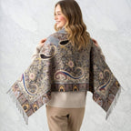 Premium Paisley Wool Shawl for Women – Floral Print with Fringed Edges