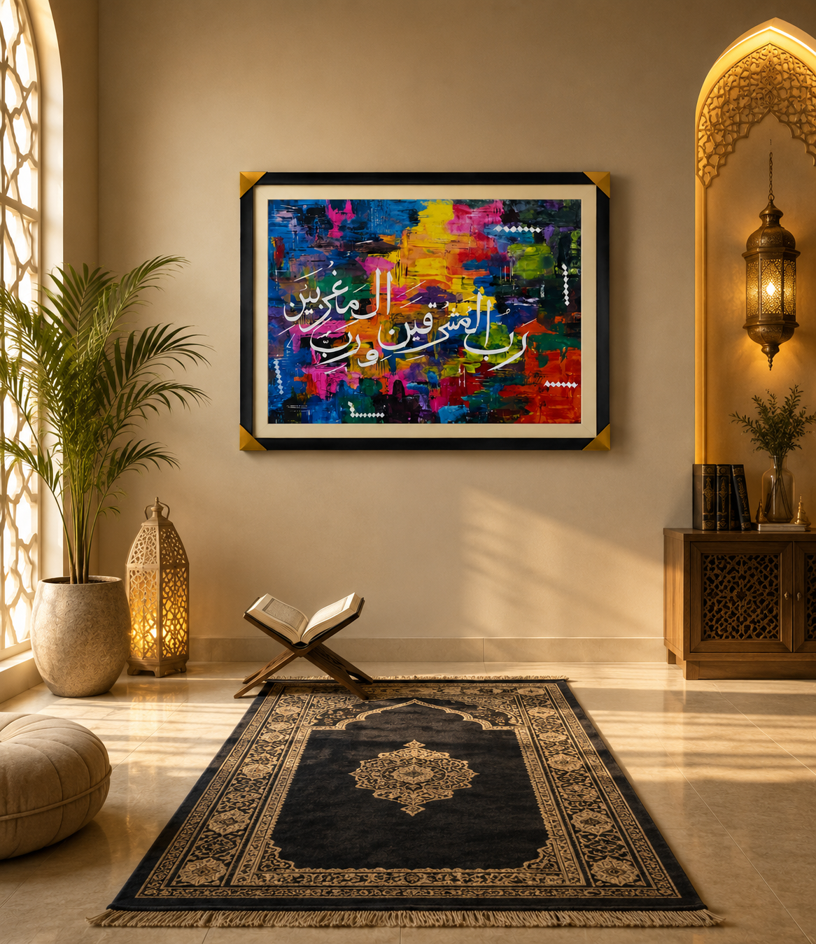 Rabbi Ishrah Li Sadri Islamic Wall Art – Colorful Abstract Arabic Calligraphy Painting