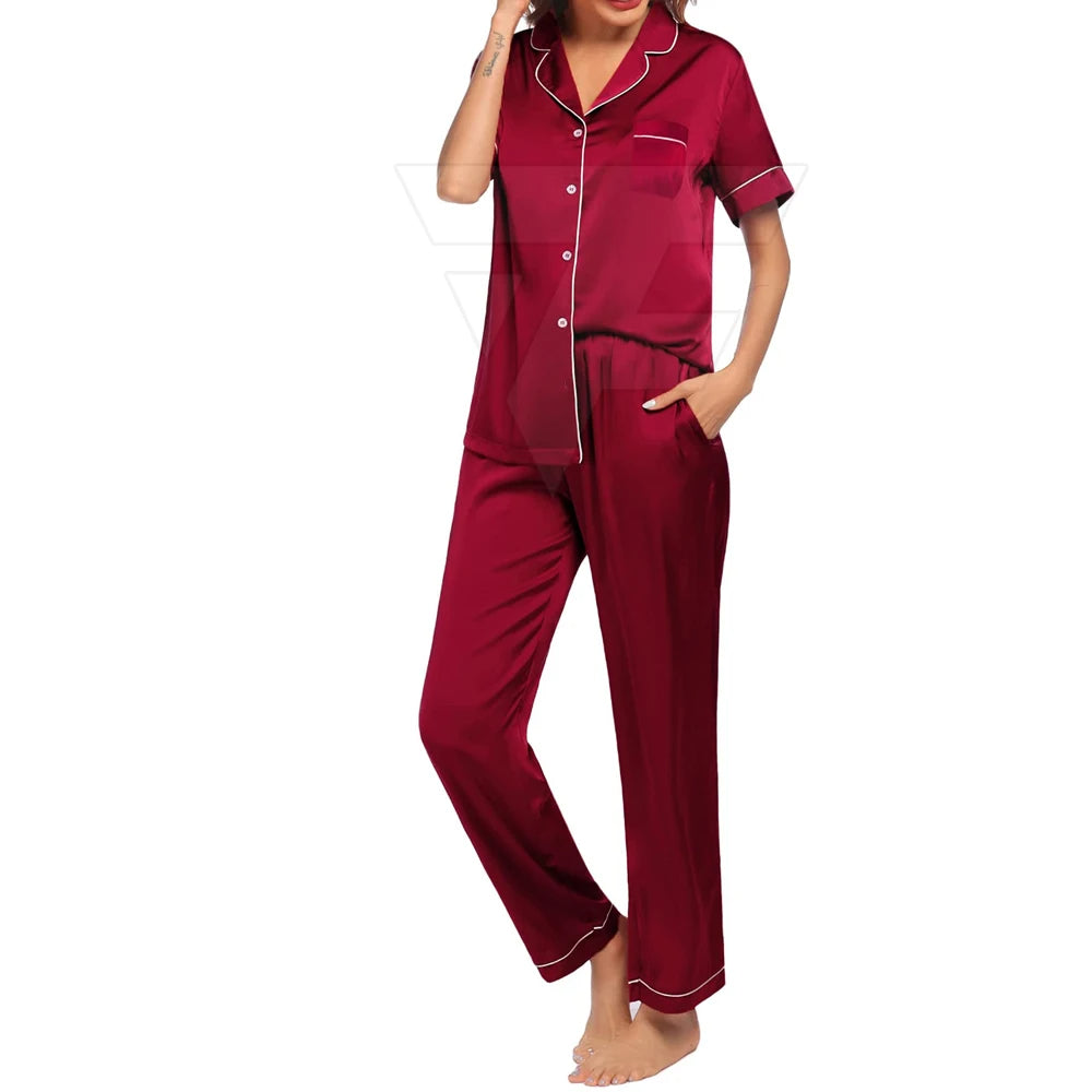 Luxury Women’s 2-Piece Satin Nightwear Set – Soft Flannel Silk Pajama Suit | Quick Dry, Breathable & Comfortable Homewear for Ladies