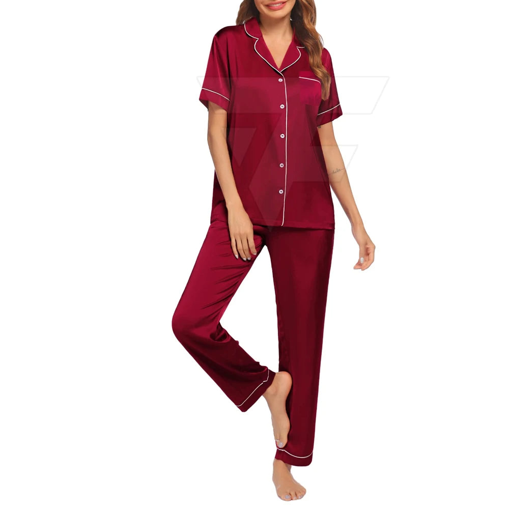 Luxury Women’s 2-Piece Satin Nightwear Set – Soft Flannel Silk Pajama Suit | Quick Dry, Breathable & Comfortable Homewear for Ladies