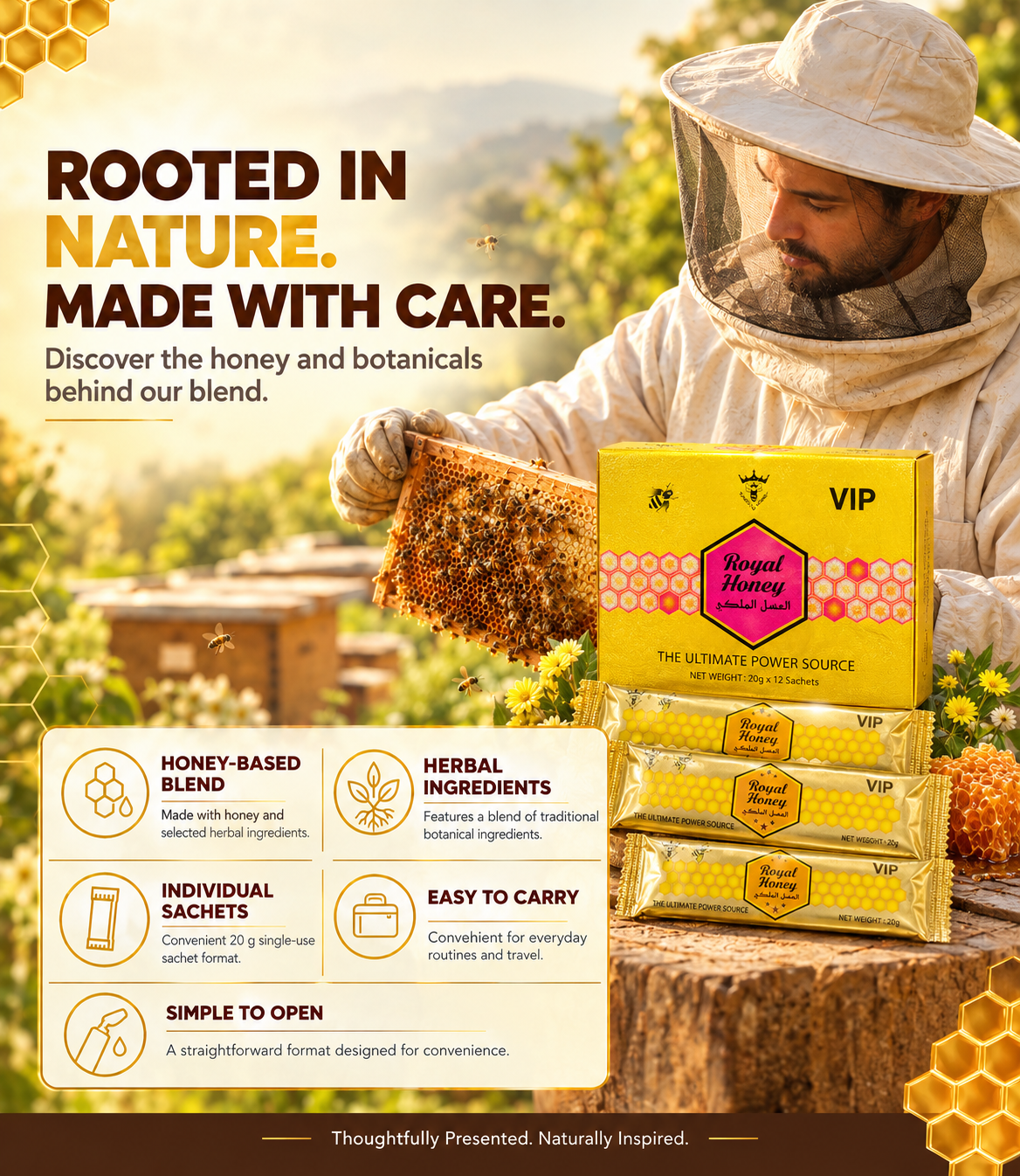 VIP Royal Honey Sachets – Honey, Ginseng & Maca Blend, 20g
