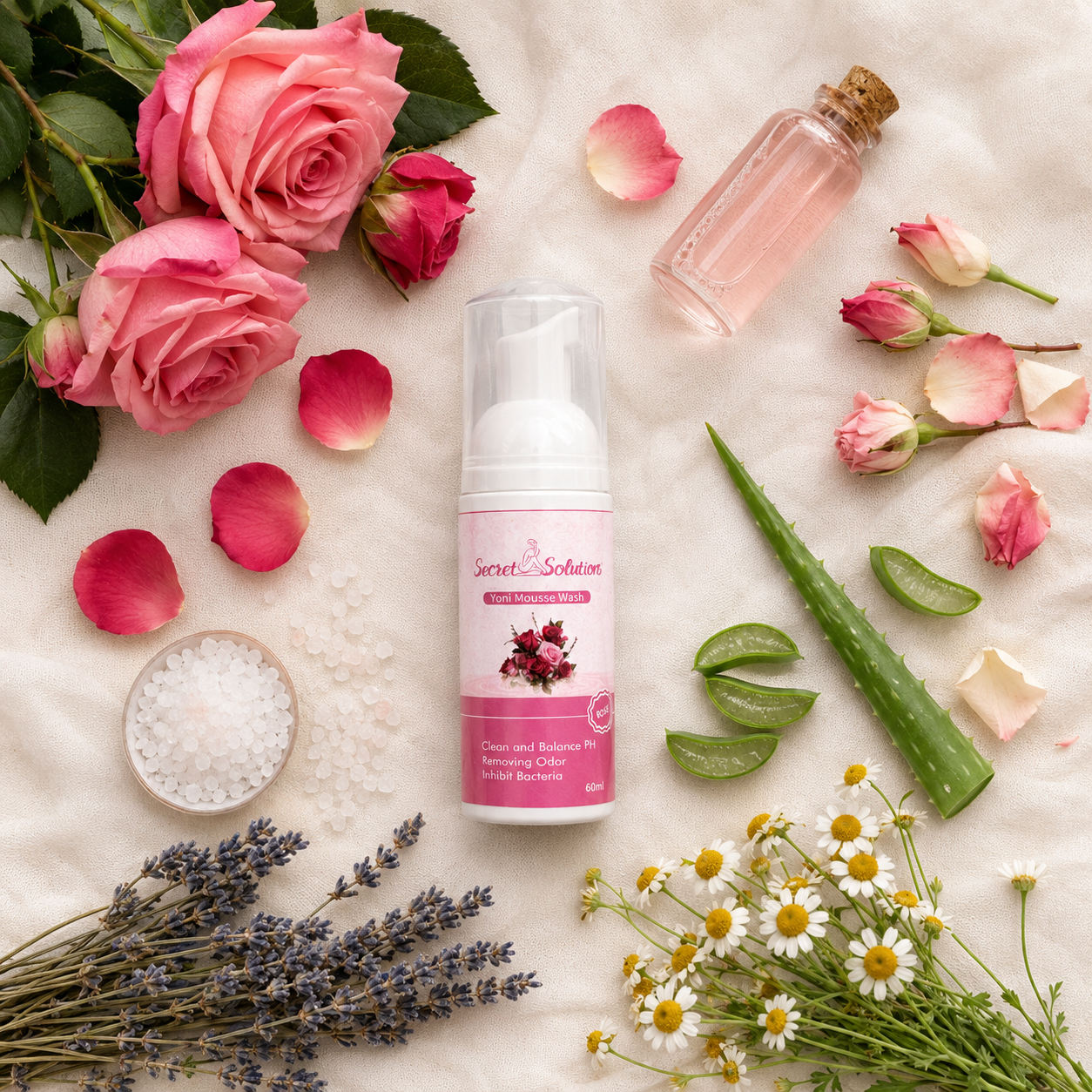 Yoni Mousse Wash | pH-Balanced Feminine Intimate Cleanser | Gentle Rose Care | 60 ml