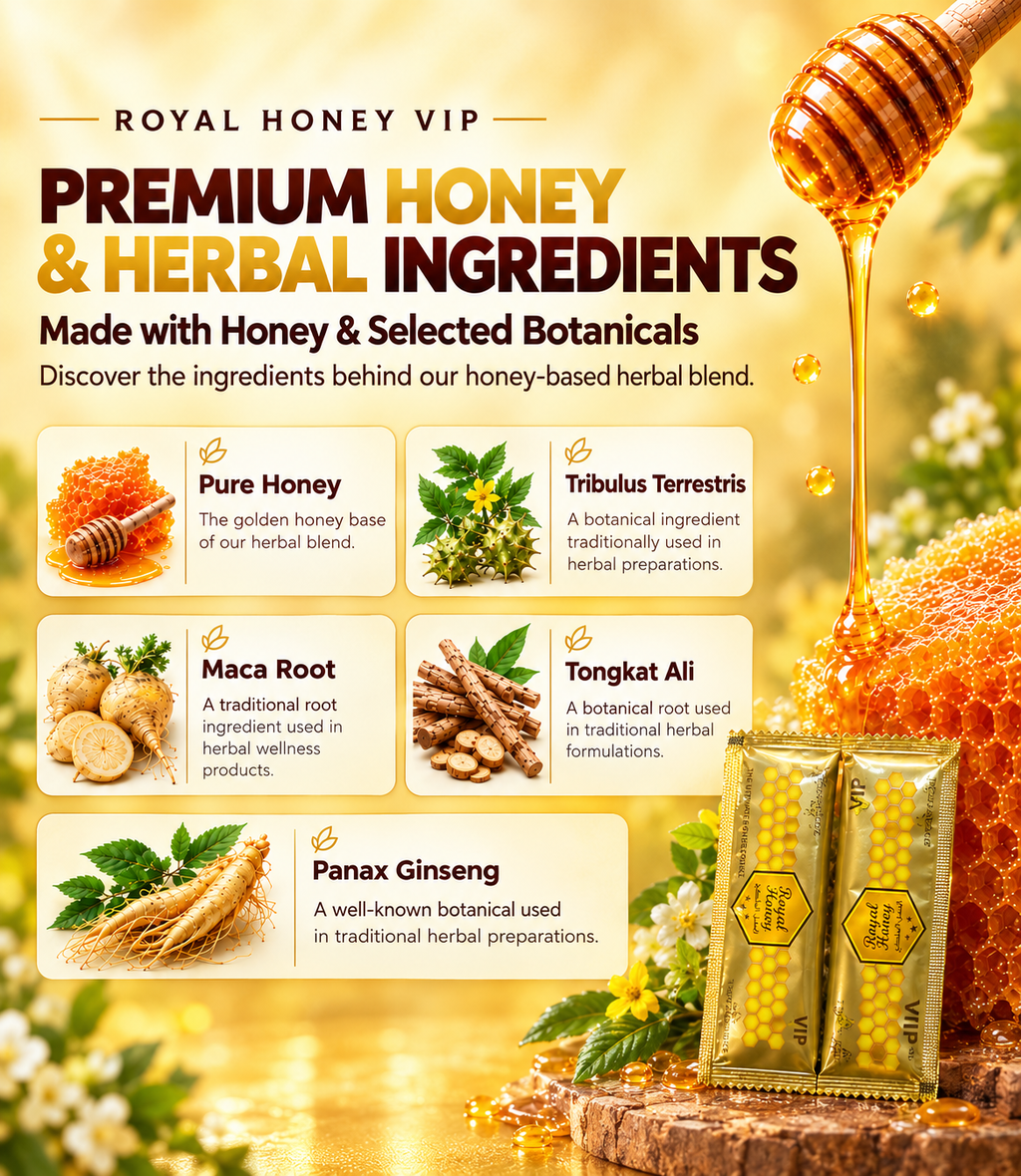 VIP Royal Honey Sachets – Honey, Ginseng & Maca Blend, 20g