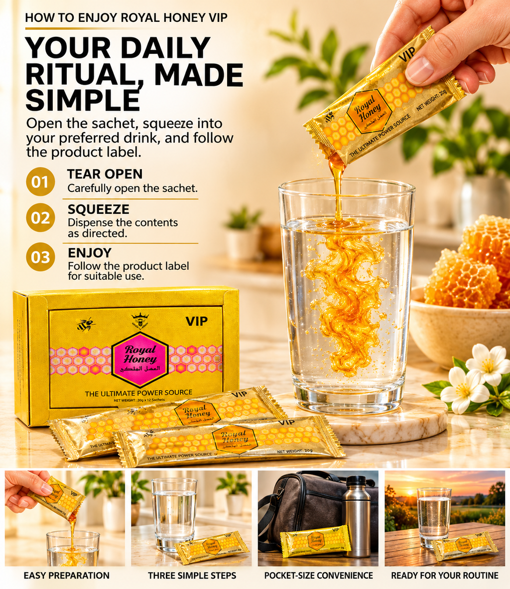 VIP Royal Honey Sachets – Honey, Ginseng & Maca Blend, 20g