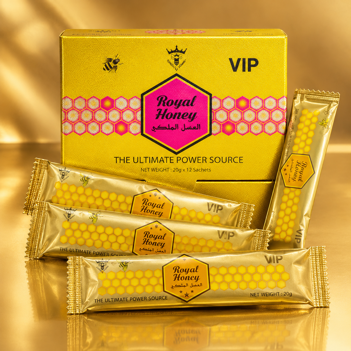 VIP Royal Honey Sachets – Honey, Ginseng & Maca Blend, 20g