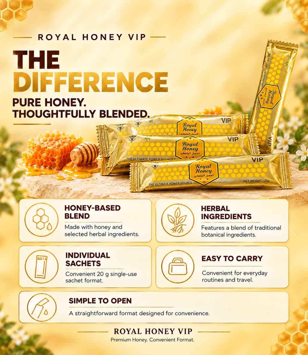 VIP Royal Honey Sachets – Honey, Ginseng & Maca Blend, 20g