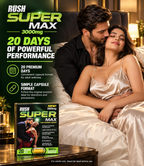 RUSH Super Max 3000mg adult wellness supplement capsules featuring a proprietary herbal blend with Maca Root, Tribulus Terrestris, Siberian Ginseng, Cordyceps Sinensis, Epimedium, L-Arginine, L-Lysine, Vitamin B6, and Vitamin B12. Compact product packaging marketed for adult male wellness, vitality, and sexual wellness support, with ingredient information and a capsule format for convenient storage. Review the original product label for verified ingredients, serving directions, and precautions.