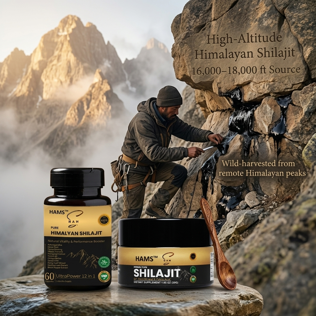 HAMS™ Himalayan Shilajit Resin + 12 in 1 Ashwagandha Blend Combo Pack of 2 | Authentic Mumijo, 84+ Trace Minerals, Fulvic Acid & Elemental Gold | High Potency Lab Tested Supplement