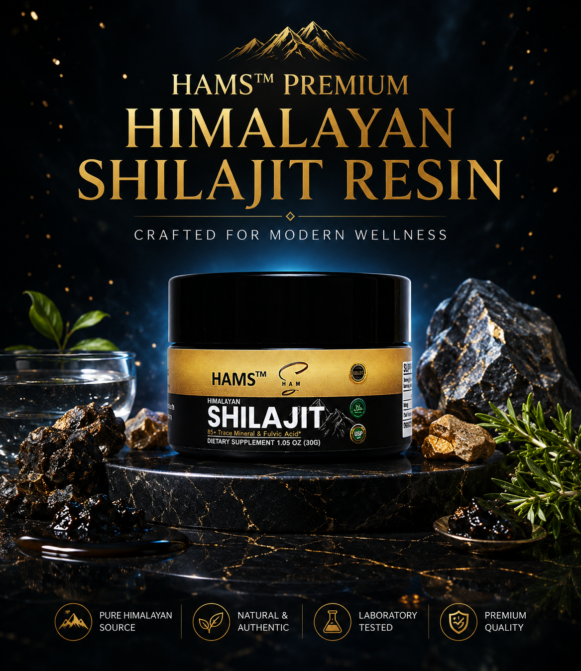 HAMS™ Pure Himalayan Shilajit Resin 30g – Authentic Mumijo with 84+ Trace Minerals, High Potency Fulvic Acid & Elemental Gold, Lab Tested Vegan Energy & Vitality Supplement