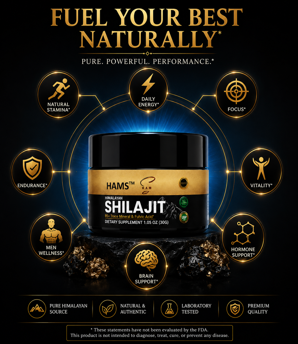 HAMS™ Pure Himalayan Shilajit Resin 30g – Authentic Mumijo with 84+ Trace Minerals, High Potency Fulvic Acid & Elemental Gold, Lab Tested Vegan Energy & Vitality Supplement