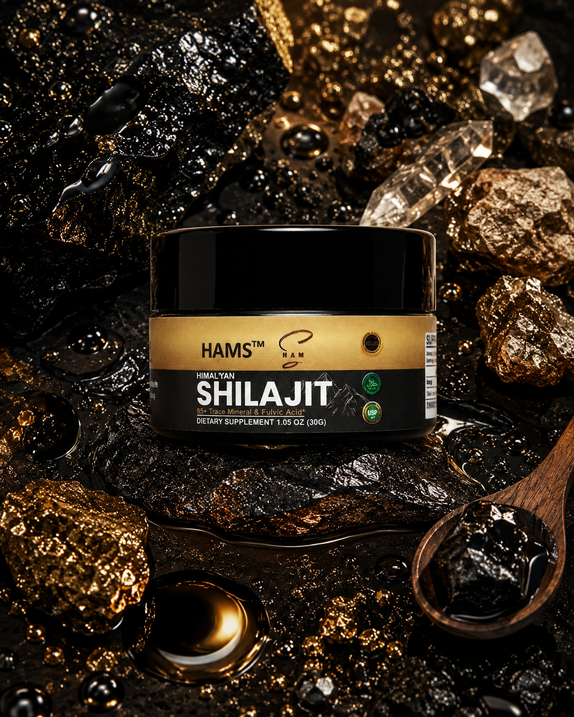 HAMS™ Pure Himalayan Shilajit Resin 30g – Authentic Mumijo with 84+ Trace Minerals, High Potency Fulvic Acid & Elemental Gold, Lab Tested Vegan Energy & Vitality Supplement
