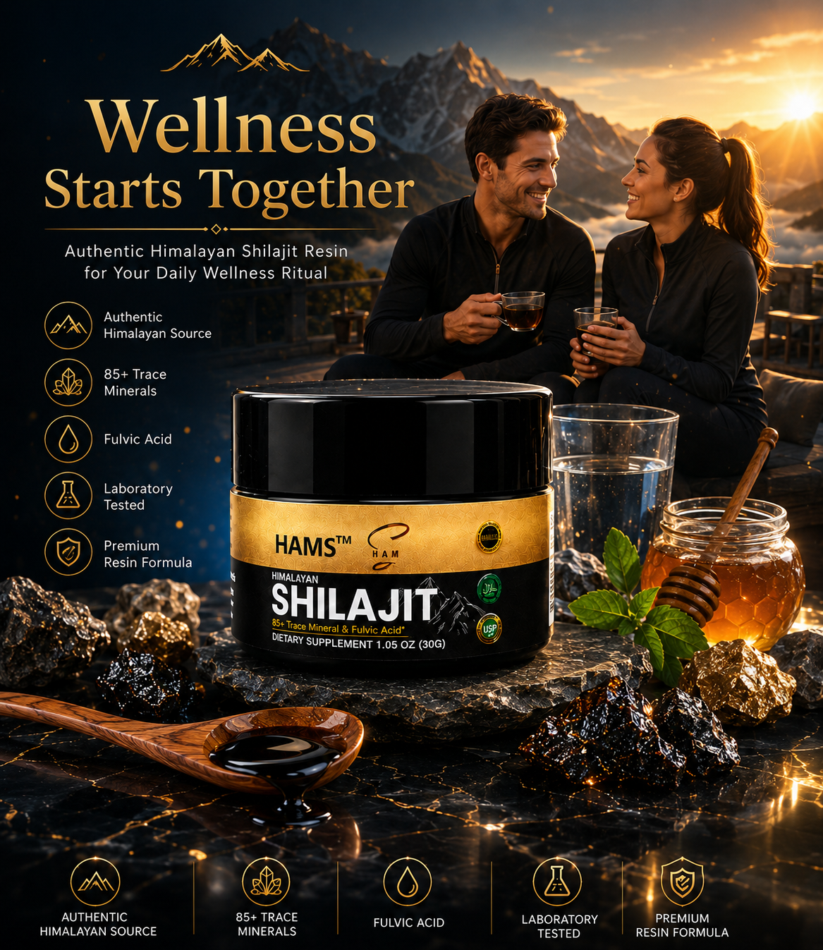 HAMS™ Pure Himalayan Shilajit Resin 30g – Authentic Mumijo with 84+ Trace Minerals, High Potency Fulvic Acid & Elemental Gold, Lab Tested Vegan Energy & Vitality Supplement