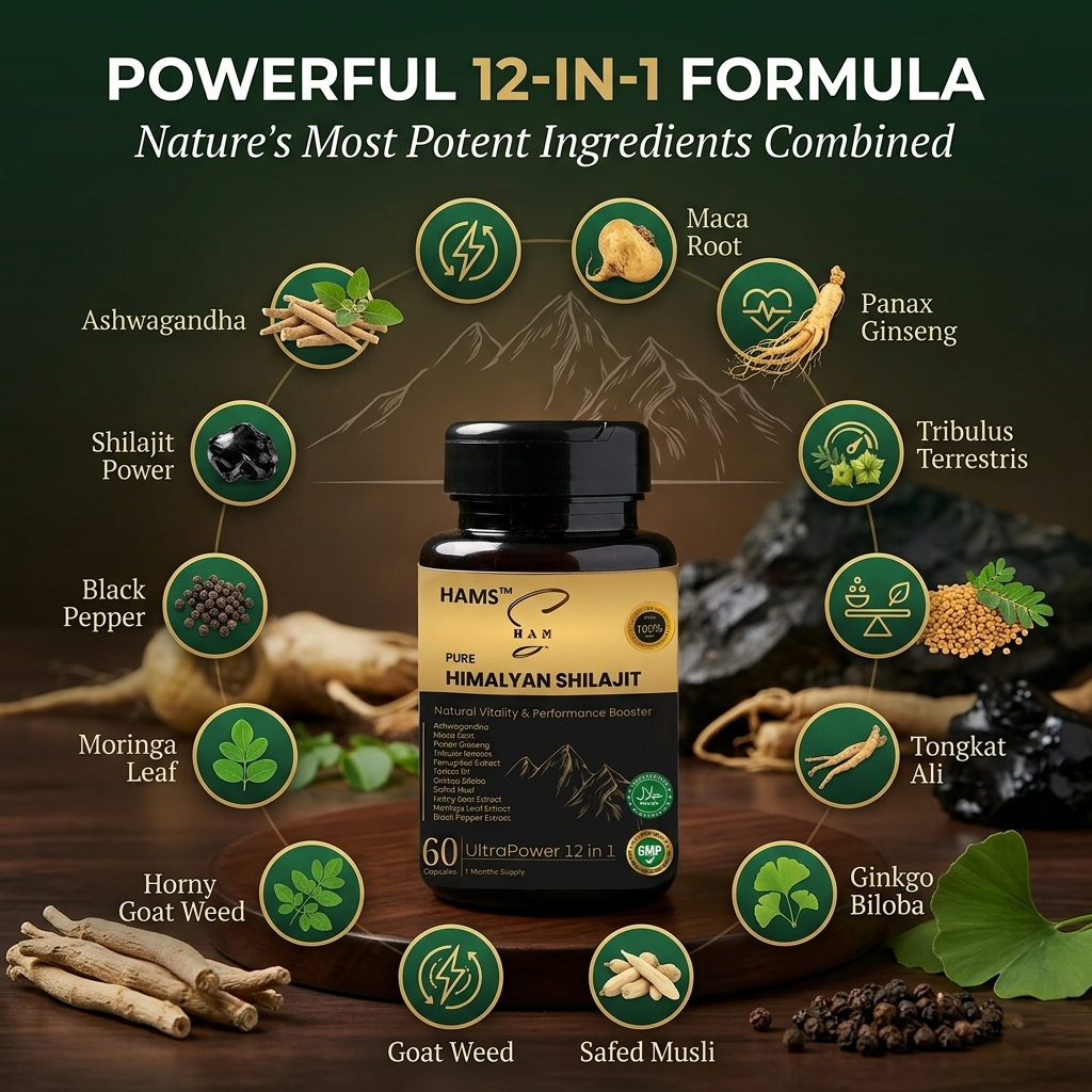 UltraPower 12-in-1 Herbal Complex – Premium Himalayan Shilajit Blend with 11 Potent Botanicals for Energy, Stamina & Daily Wellness Support
