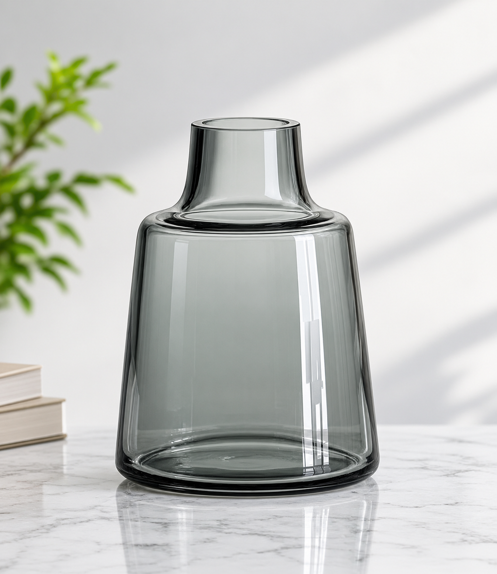 Elegant Glass Flower Vase for Modern Home Décor, Decorative Clear and Coloured Glass Vase with a Stylish Design, Ideal for Fresh Flower Arrangements, Living Room, Bedroom, Dining Table, Office and Contemporary Interior Decoration.