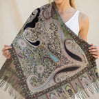Premium Paisley Wool Shawl with Floral Pattern & Fringed Edges