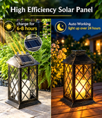 Set of 2 Solar Outdoor Lanterns – Antique Gold Flickering Candle Lights, 14 Inch