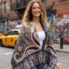 Premium Navy Blue Multicolor Paisley Wool Scarf for Women