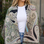 Premium Paisley Wool Shawl with Floral Pattern & Fringed Edges