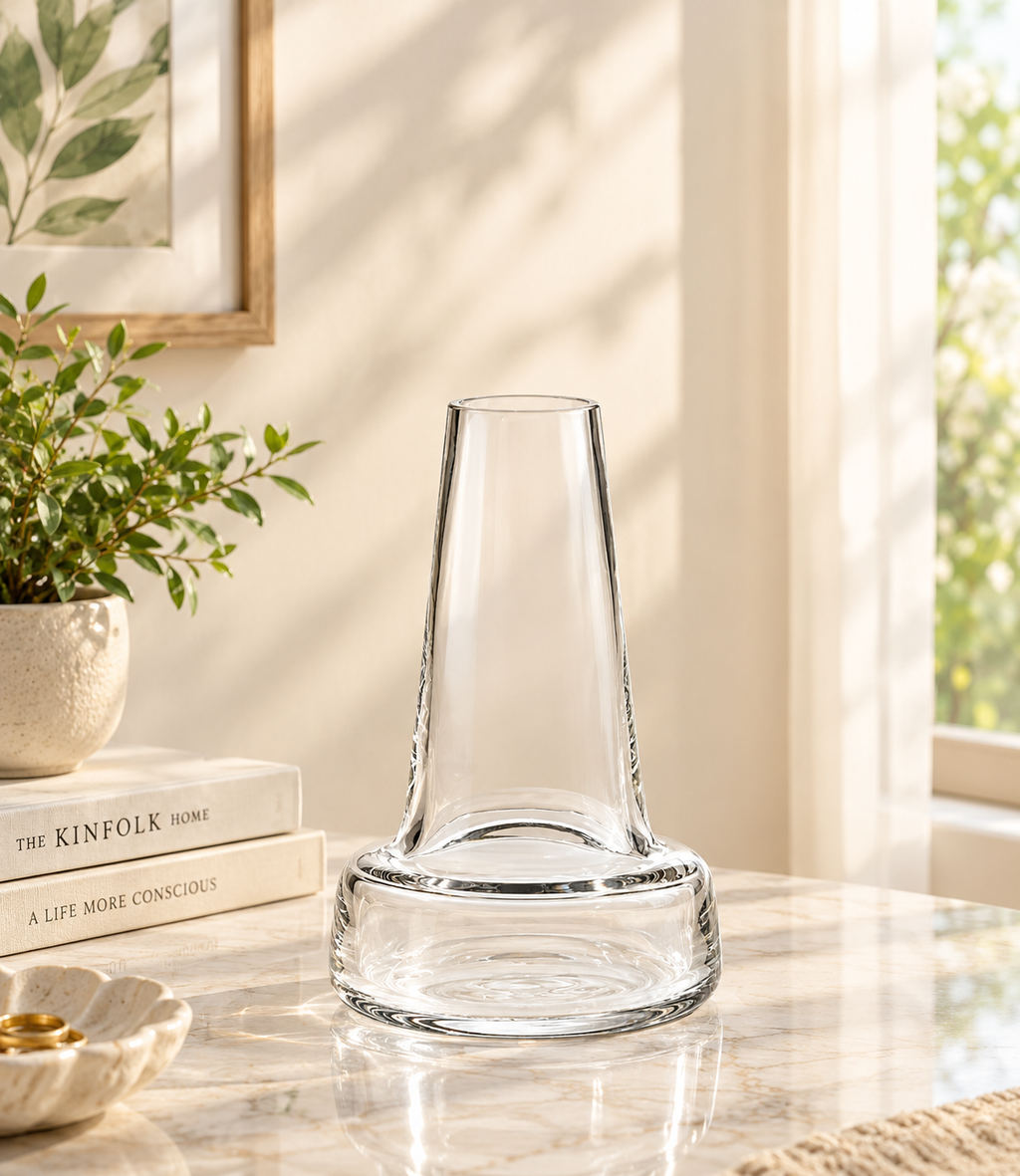 Elegant Glass Flower Vase for Modern Home Décor, Decorative Clear and Coloured Glass Vase with a Stylish Design, Ideal for Fresh Flower Arrangements, Living Room, Bedroom, Dining Table, Office and Contemporary Interior Decoration.