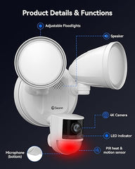Swann 4K Floodlight Security Camera,Security Camera Outdoor with a 32GB Micro SD Card, 2-Way Talk, 2600 Lumens, Motion Detection, Color Night Vision, Wired, Waterproof