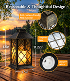 Set of 2 Solar Outdoor Lanterns – Antique Gold Flickering Candle Lights, 14 Inch