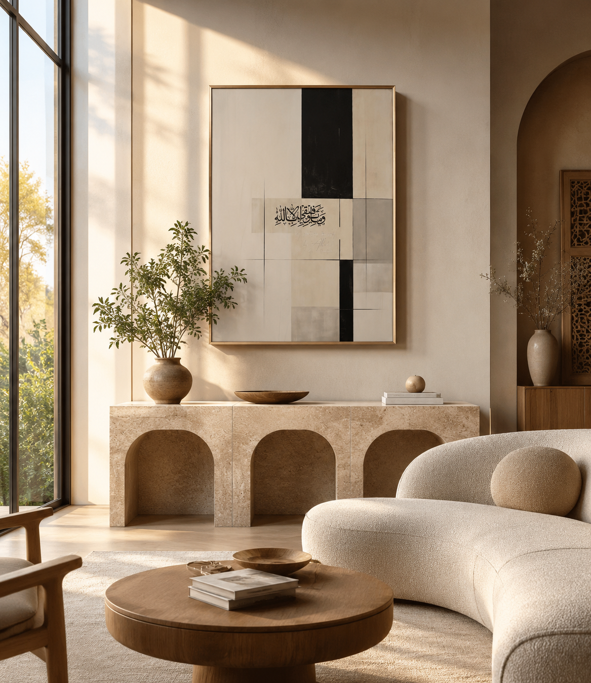Modern Islamic Abstract Canvas Wall Art | Minimalist Arabic Calligraphy Painting | Luxury Neutral Wall Décor | Premium Gallery Framed Canvas