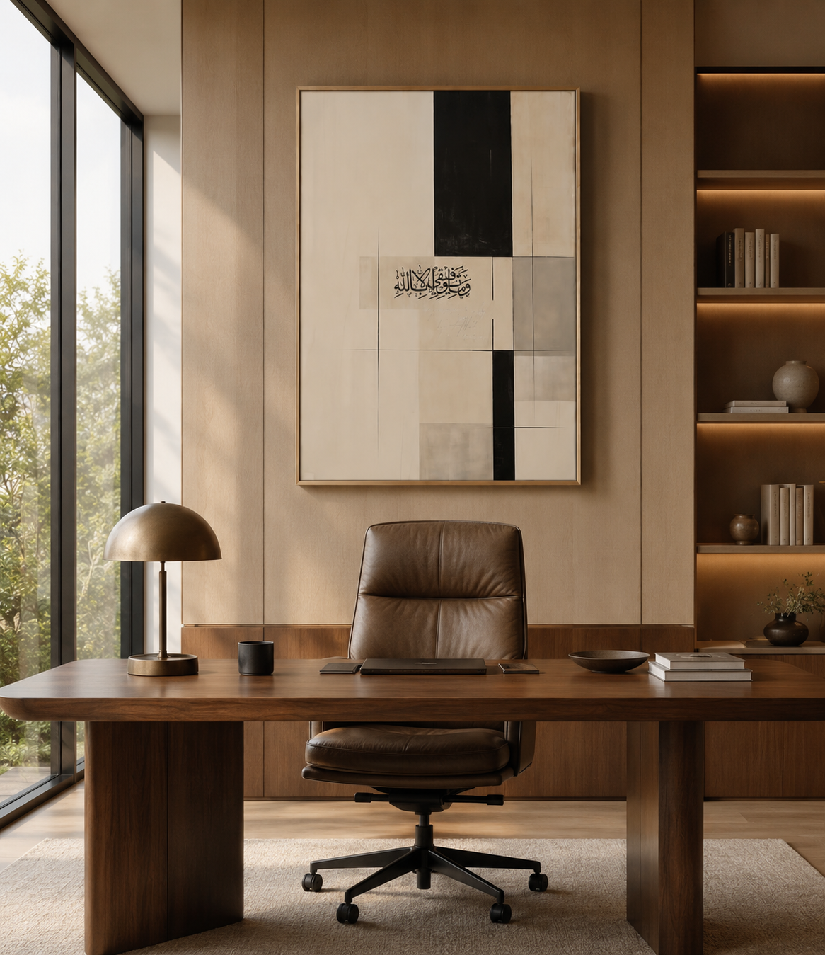 Modern Islamic Abstract Canvas Wall Art | Minimalist Arabic Calligraphy Painting | Luxury Neutral Wall Décor | Premium Gallery Framed Canvas