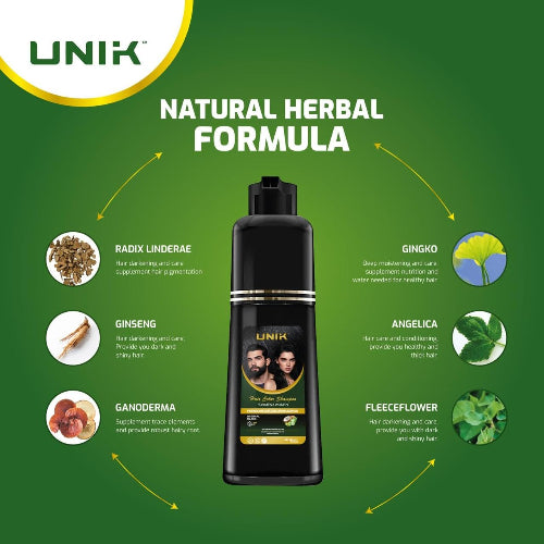 UNIK hair care product with natural ingredients on a green background