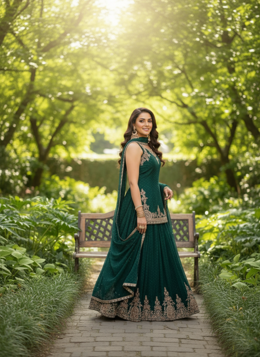 SECRET SOLUTIONS - Luxury Emerald Dream Anarkali Gown Suit | Soft Flowy Silk Blend with Delicate Booti Work