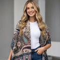 Premium Navy Blue Multicolor Paisley Wool Scarf for Women