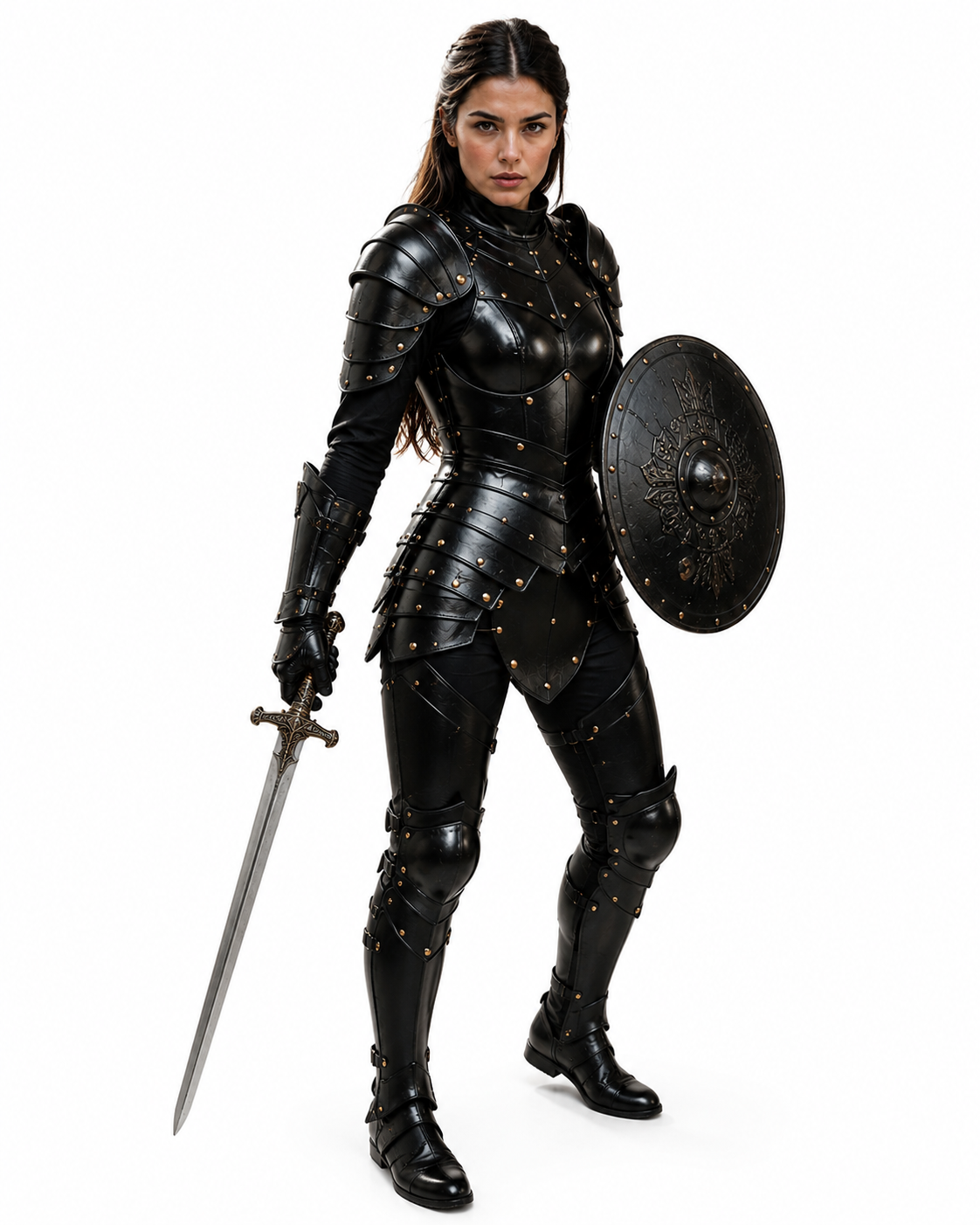 HAMS Women's Genuine Cow Leather Medieval Knight Armor Set – Handmade Black LARP, Renaissance & Cosplay Costume