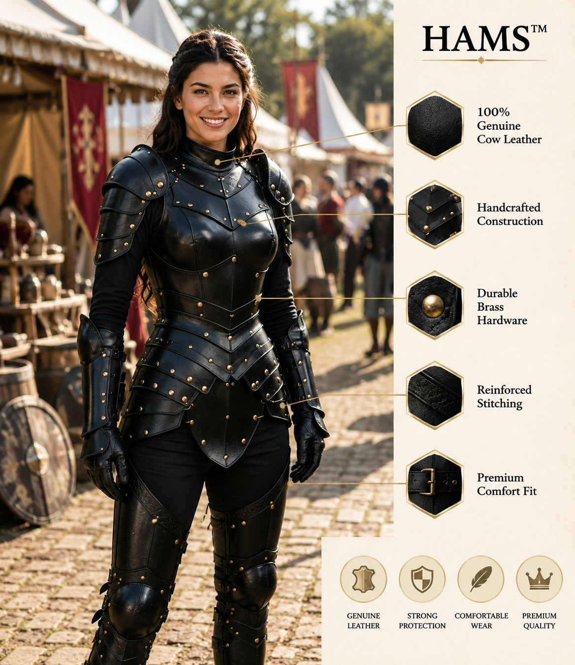 Women's Genuine Cow Leather Medieval Knight Armor Set