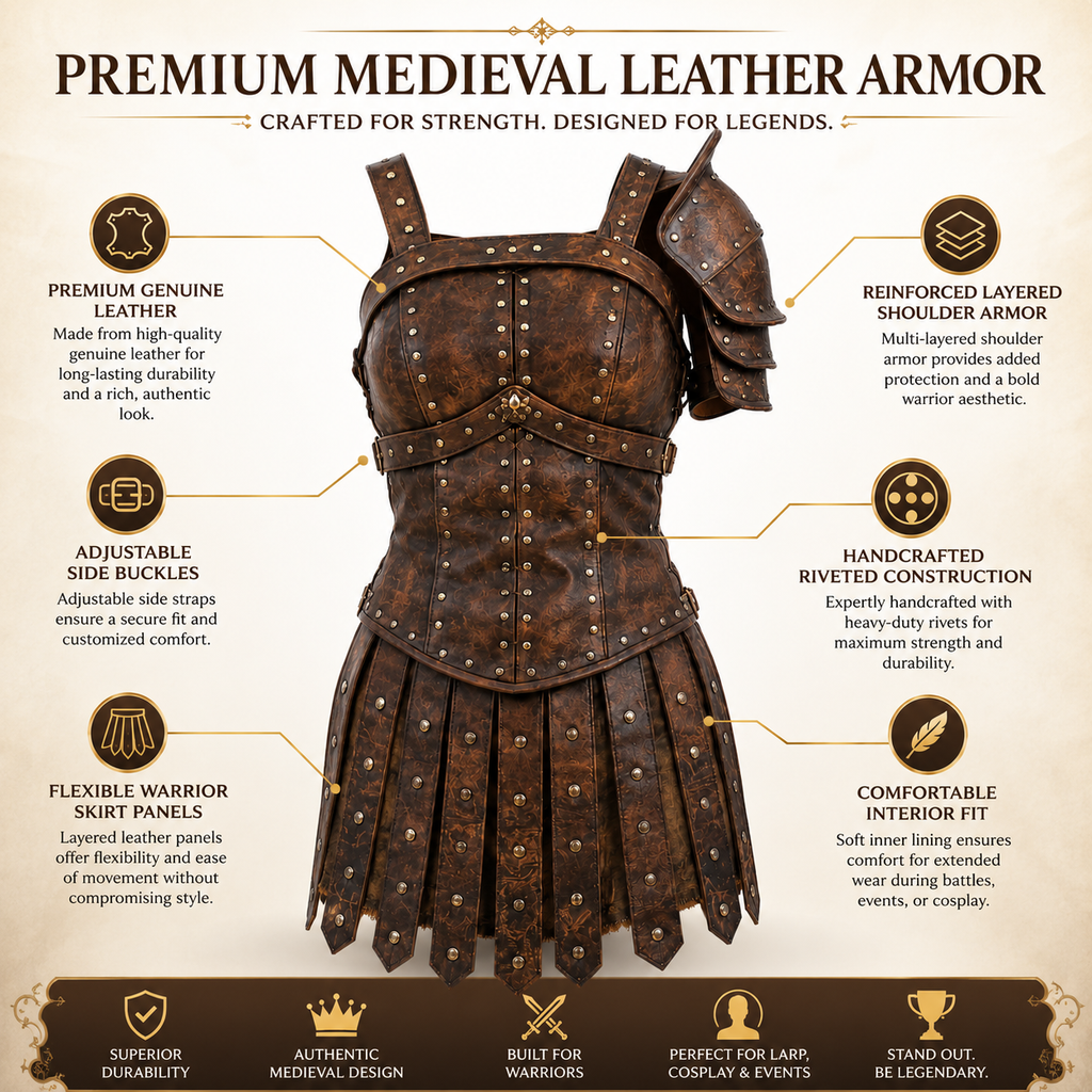 Women's Genuine Cow Leather Medieval Armor Dress