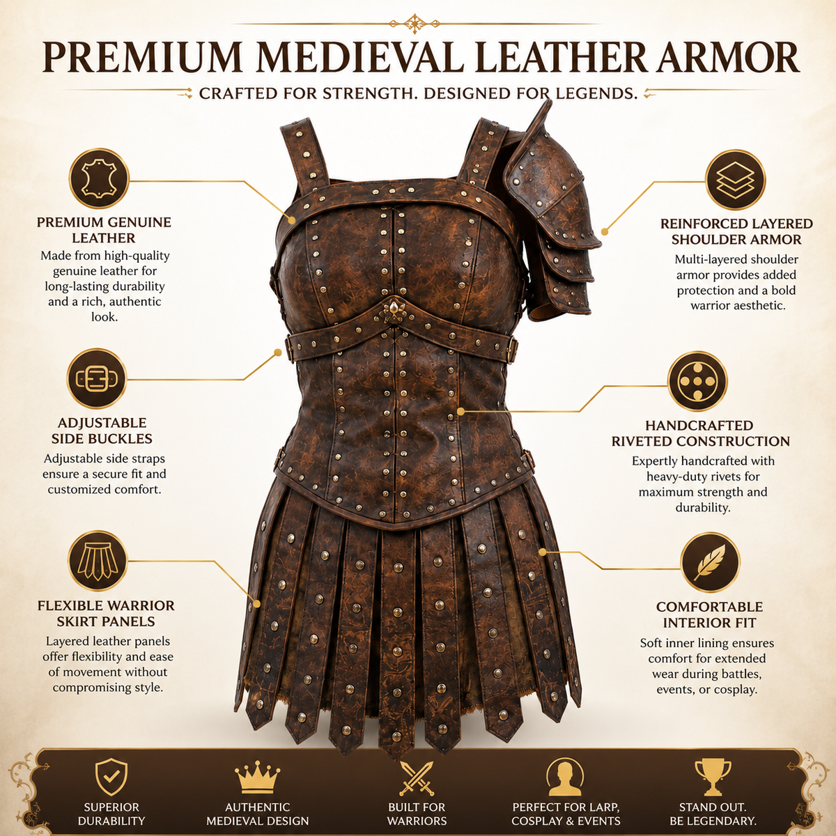 Women's Genuine Cow Leather Medieval Armor Dress
