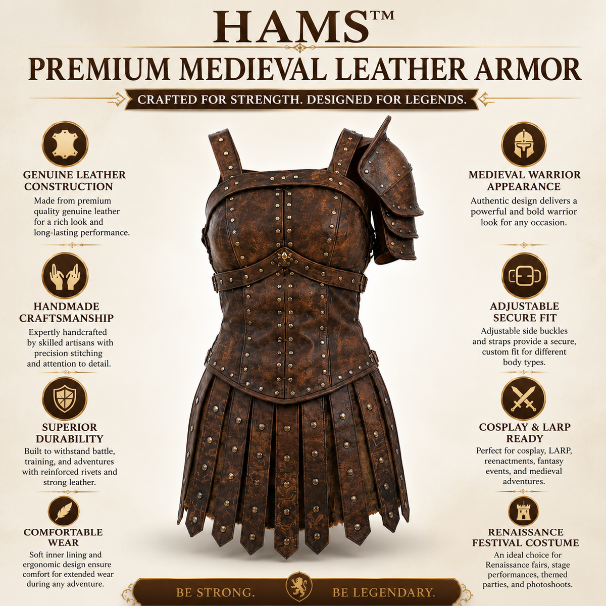 Women's Genuine Cow Leather Medieval Armor Dress