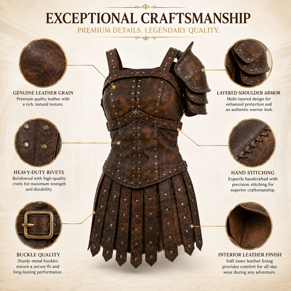 Women's Genuine Cow Leather Medieval Armor Dress