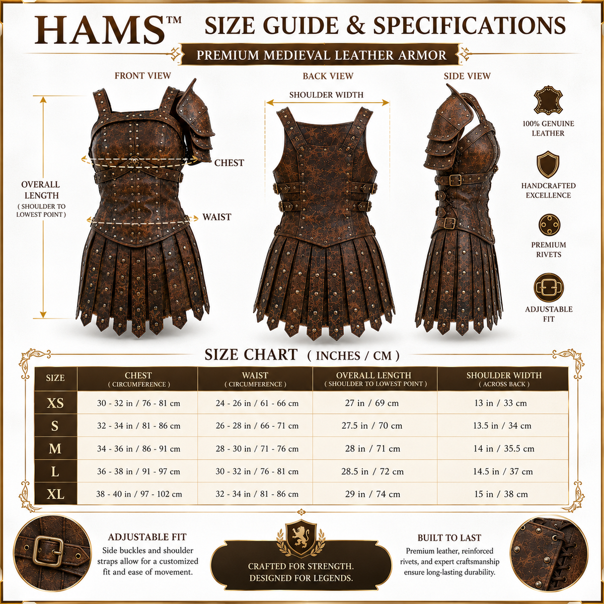 Women's Genuine Cow Leather Medieval Armor Dress