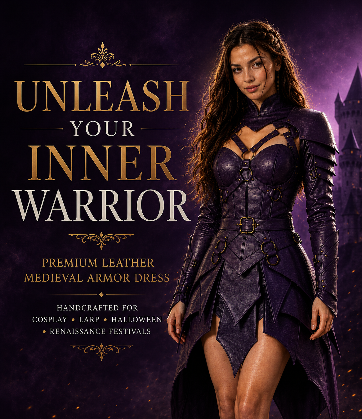 HAMS Women's Handmade Medieval Ranger Leather Armor Dress | Genuine Leather Fantasy Warrior Costume
