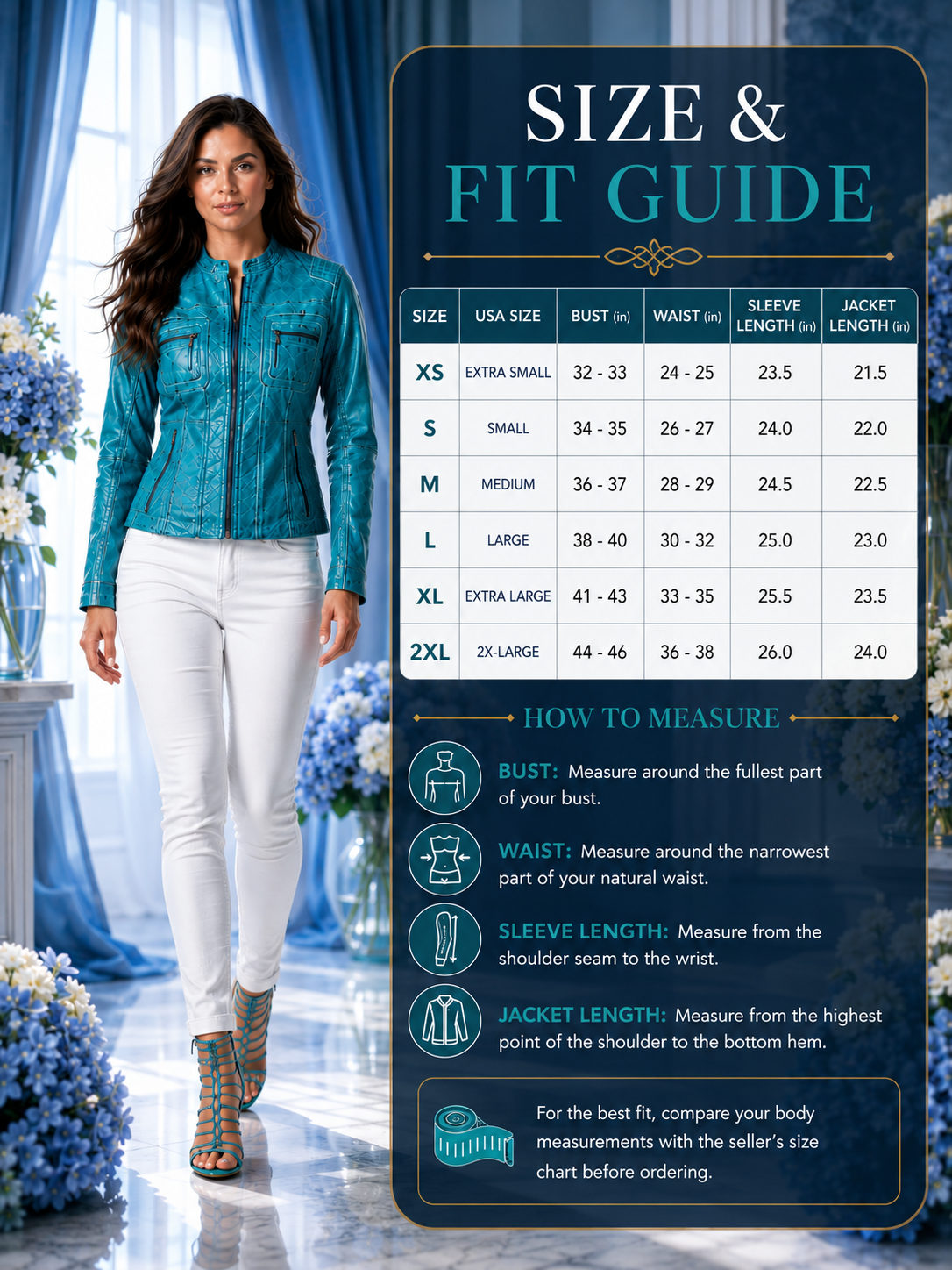 HAMS™ Women's Genuine Cow Leather Stand Collar Jacket | Premium Turquoise Leather Jacket