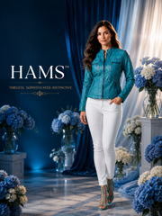 HAMS™ Women's Genuine Cow Leather Stand Collar Jacket | Premium Turquoise Leather Jacket