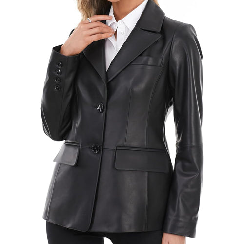 Women’s Black Blazer-Style Leather Jacket 