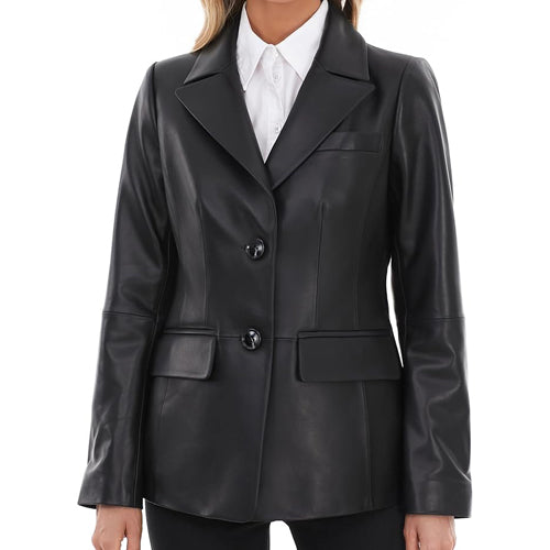 Women’s Black Blazer-Style Leather Jacket 